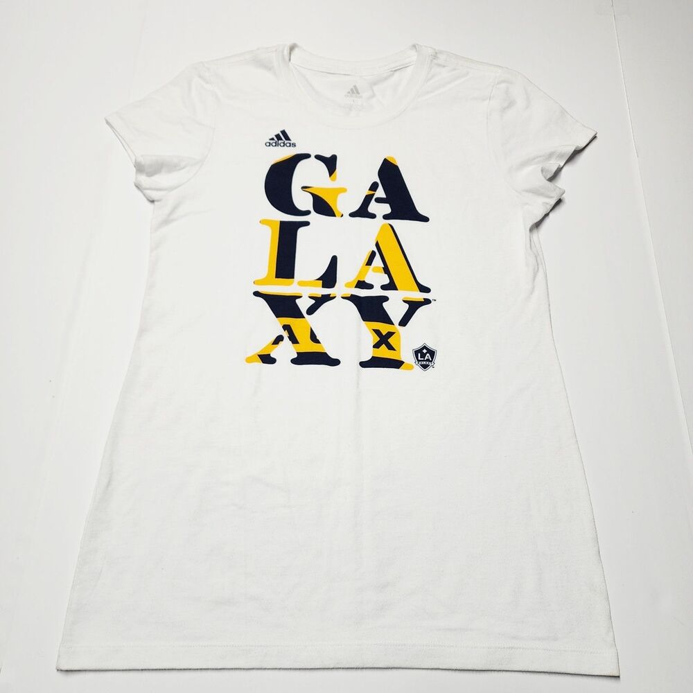 LA Galaxy Womens Size L White Short Sleeve Adidas Shirt EUC